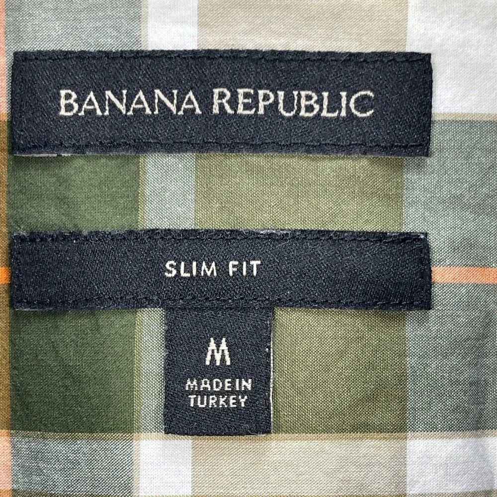 Banana Republic Button Down Mens Medium Green Plaid Slim Fit Long Sleeve Cotton